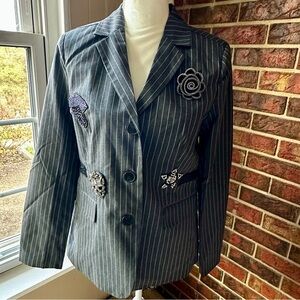 Romeo & Juliet Couture Black Pinstripe Blazer with Embellishments Elegant Goth